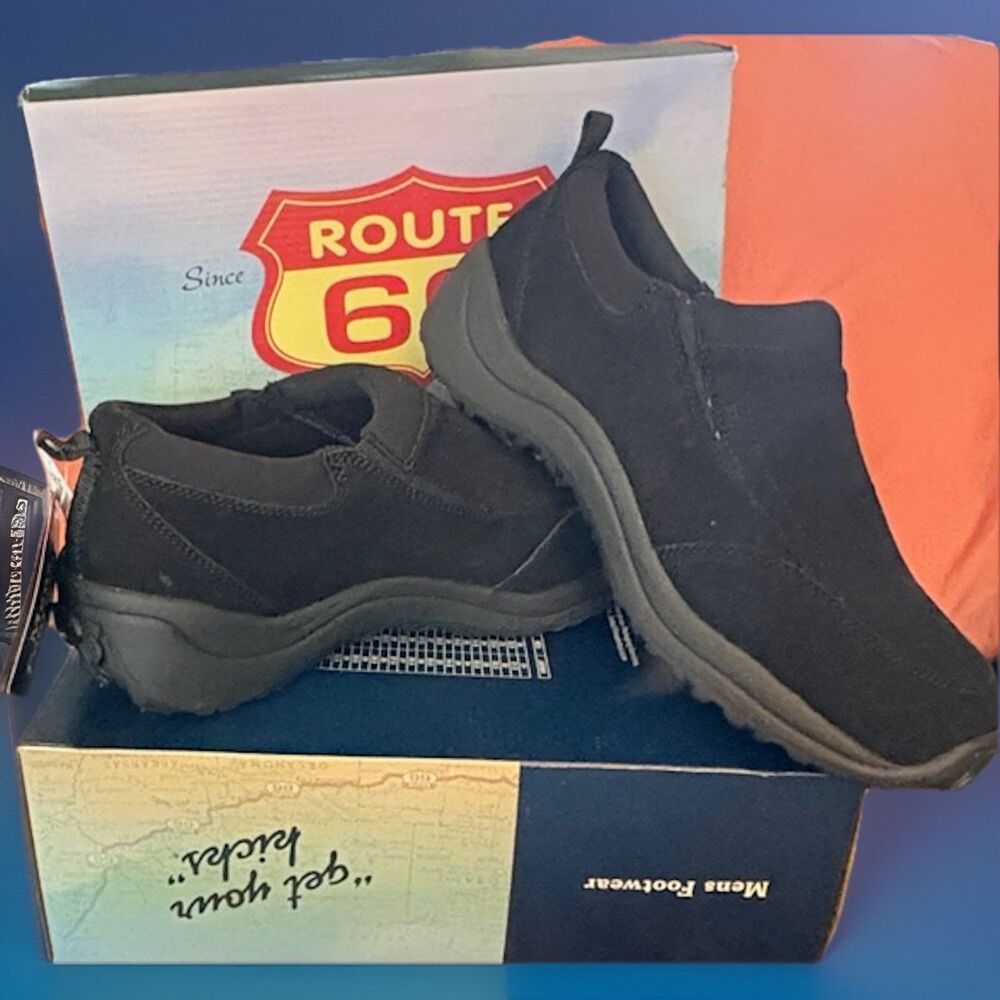Route 66 Suede Genuine Black Leather Slip On Shoes Size 12W New